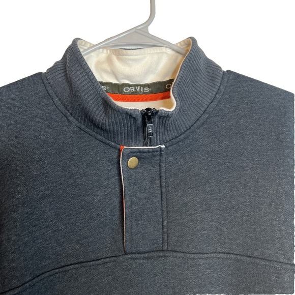 Orvis Gray Pullover 1/4 Zip Snap Long Sleeve Sweater Mens Size L - Picture 1 of 4